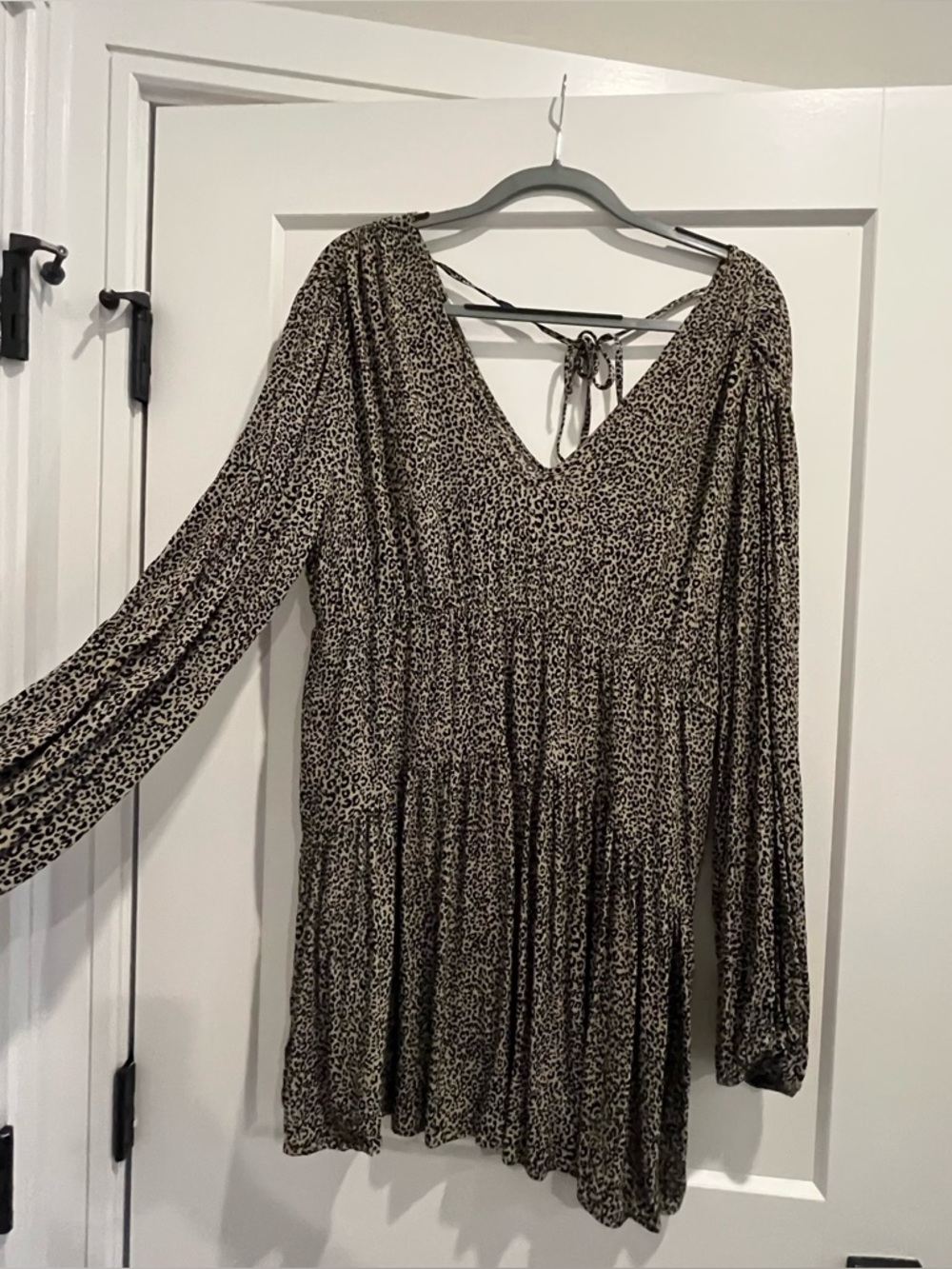 Leopard print long sleeve babydoll dress